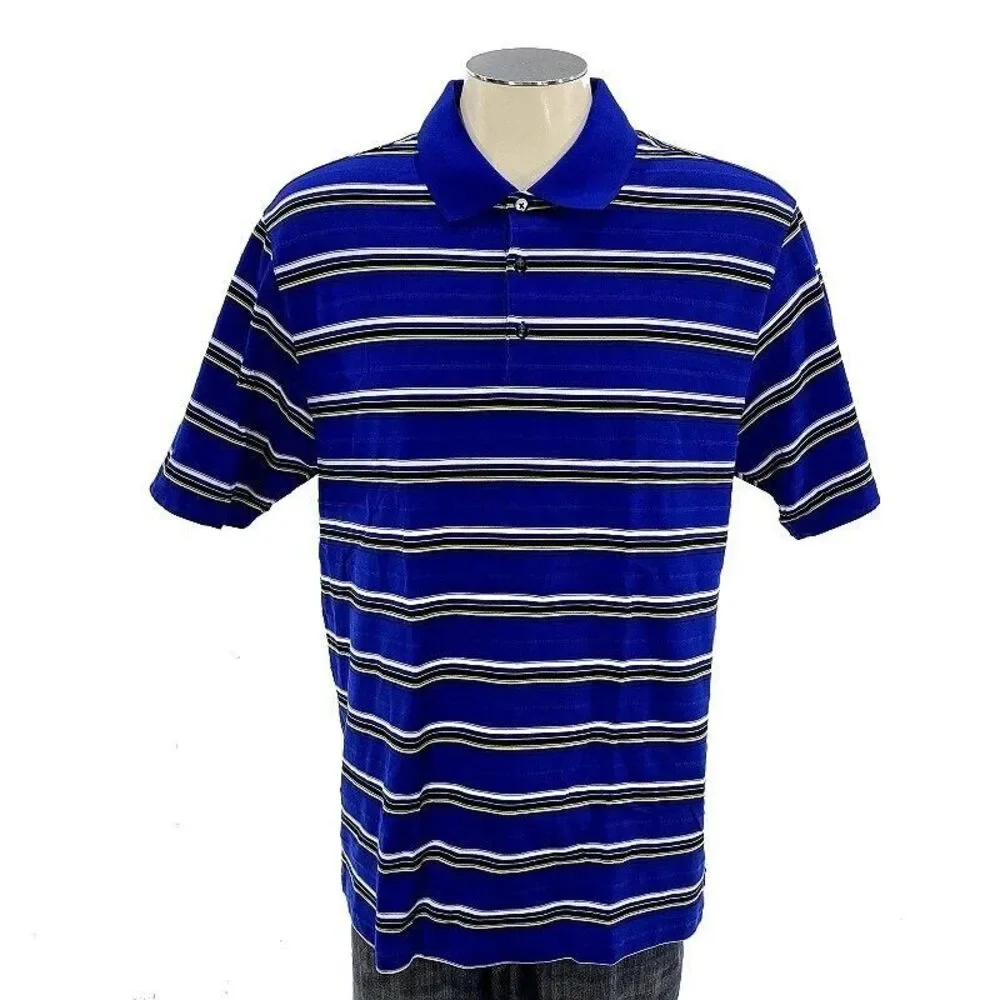 Tiger Woods Collection Nike Polo Shirt L Stripe Golf Casual Mens‎